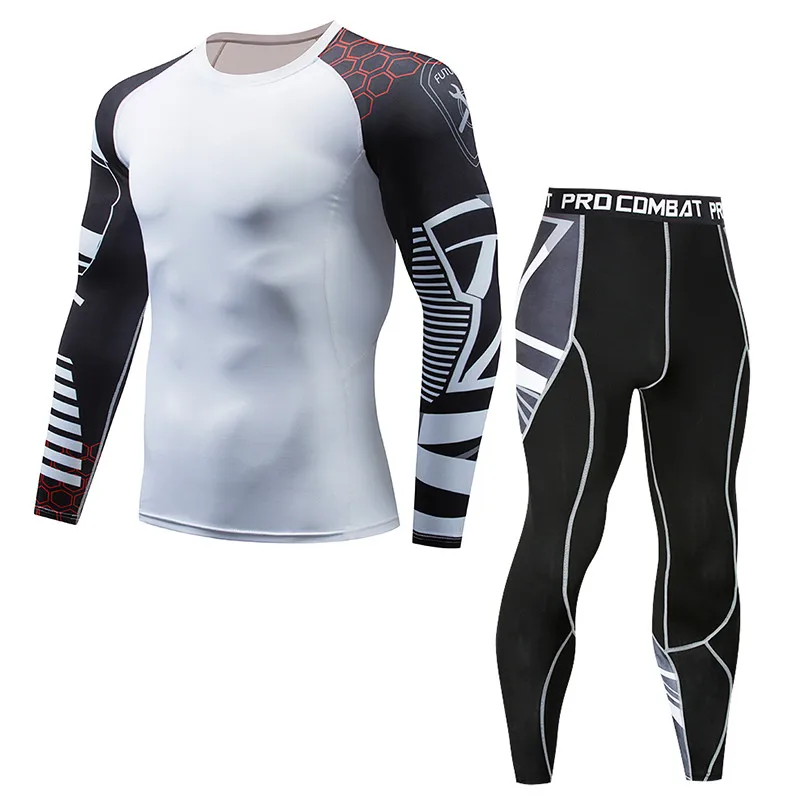 Men\'s quick dry Sport long sleeve Compression Suit Running Set pants Workout Gym Clothing Sportswear Training Fitness Tracksuit