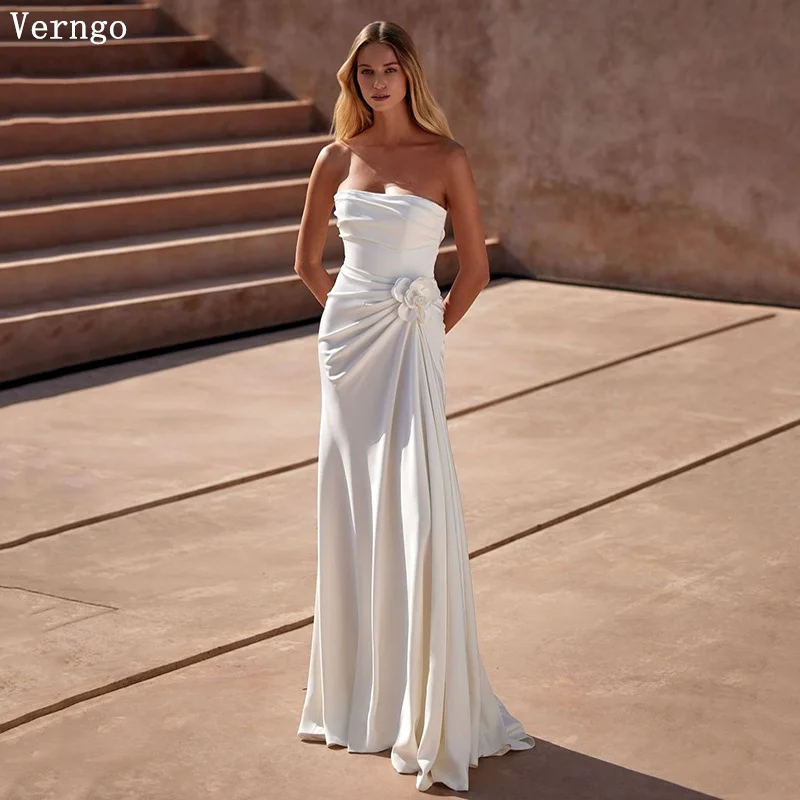 

Verngo lvory Crepe Wedding Dress Strapless A Line Slim Bridal Gowns 3D Flower Simple Elegant Bride Dress 2025