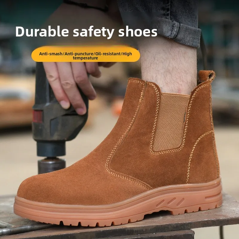  Welder Men's Safety Shoes Anti-Scald High-Top Steel Toe Breathable Work Boots Lightweight Comfortable for Constructi...