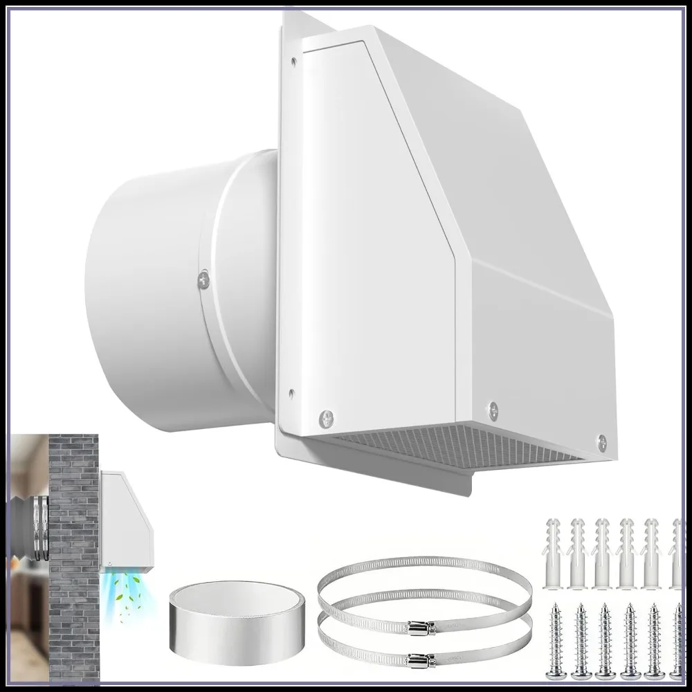 

8 Inch Wall Vent Cover with Screen and Damper, Outdoor Exhaust Hood for Kitchen Range Dryer Duct, Galvanized Steel White