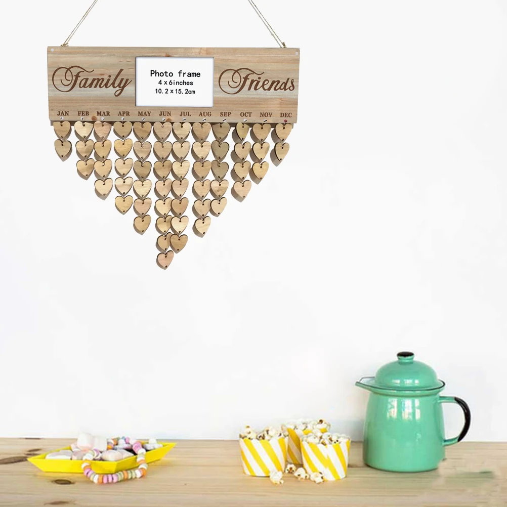 

Wooden Photo Frame Message Board Hanging Calendar Home Decor Birthday Gift Heart Plaque Reminder DIY String Necklace Friends
