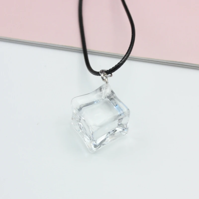 Transparent Large Ice Cube Pendant Necklace for Women 45+5cm PU Leather Wax Line Clavicle Collar Fashion Jewelry Gift Wholesale