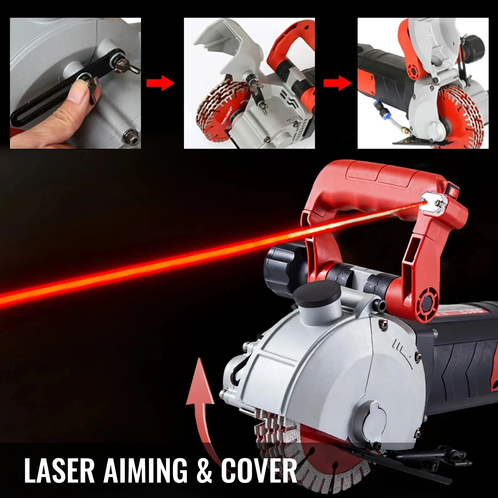 VEVOR 4800 واط الجدار المطارد قاطع الخرسانة الليزر الكهربائية تهدف الأخدود ماكينة تشقيب وتجعيد الألواح الكرتون 125 مللي متر منشار دائري قطع أداة السلطة مجموعة