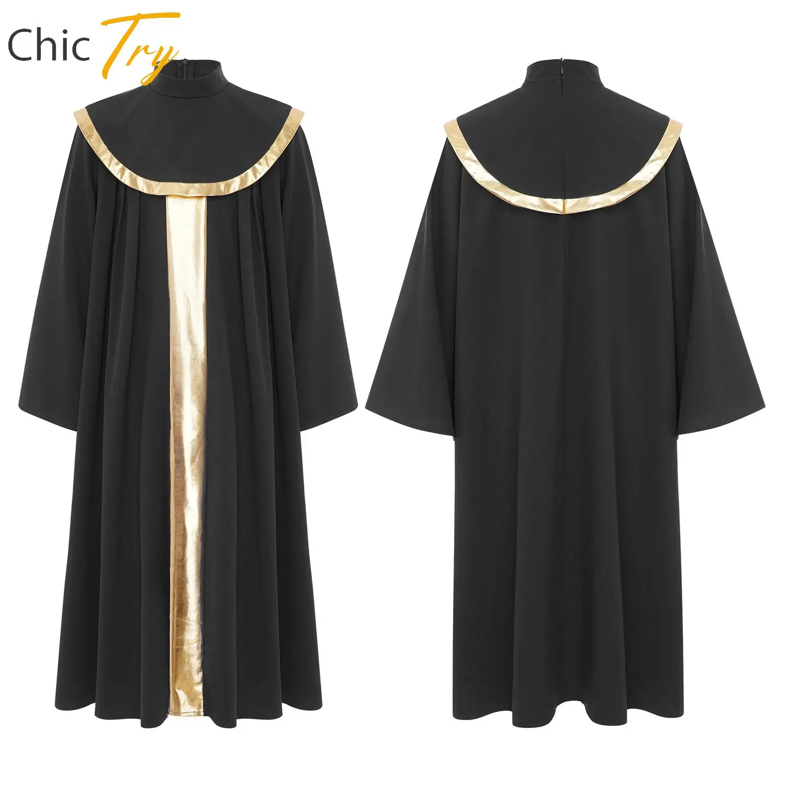

Boys Girls Choir Robe Worship Praise Dance Costume Long Sleeve Back Invisible Zipper Metallic Pleated Grown for Halloween Party