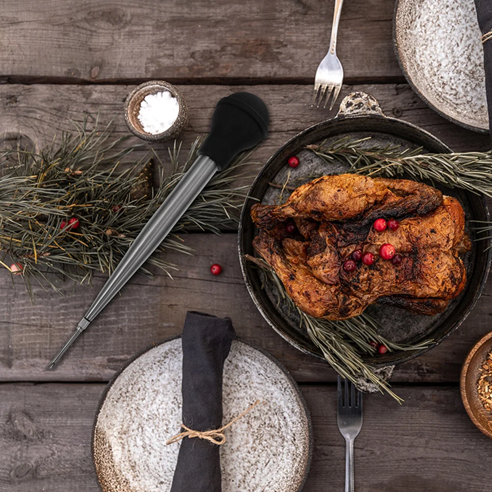 

Stainless Steel Silicone Turkey Baster Syringe Bbq Sauce Injector For Meat Fish Pork Flavor Enhancer Drip Oil Seasoning