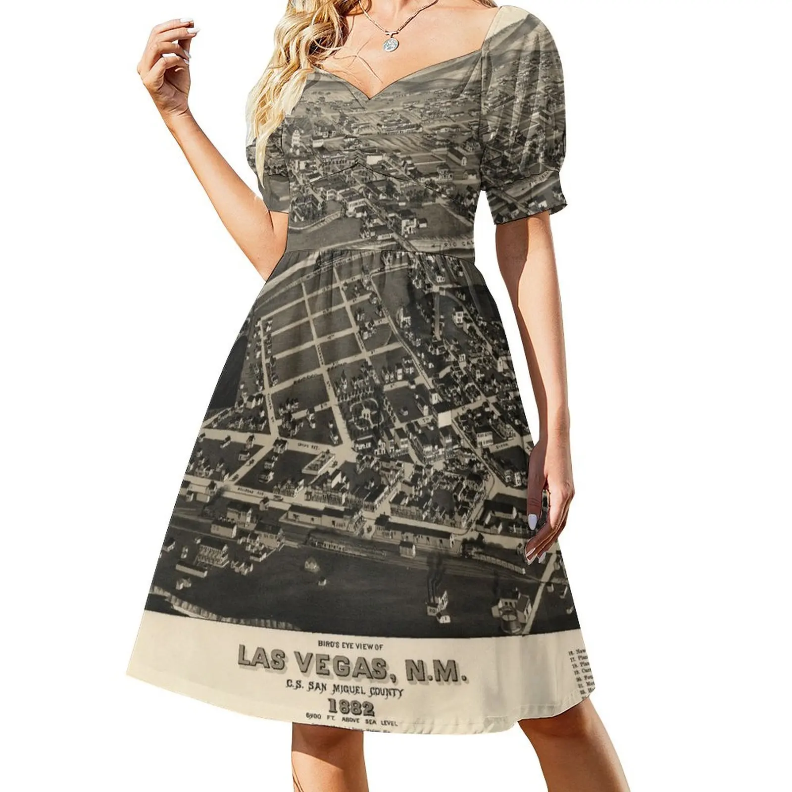 

Vintage Pictorial Map of Las Vegas NM (1882) Short Sleeved Dress Dress woman summer dress korean women Cocktail of dresses