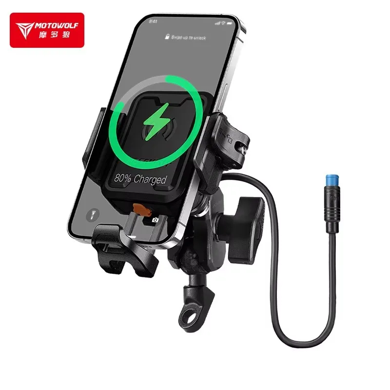 MOTOWOLF Motorrijden Schokabsorberende telefoonhouder Type-c Oplader Verstelbare anti-diefstal Quick Release Navigatiebeugel