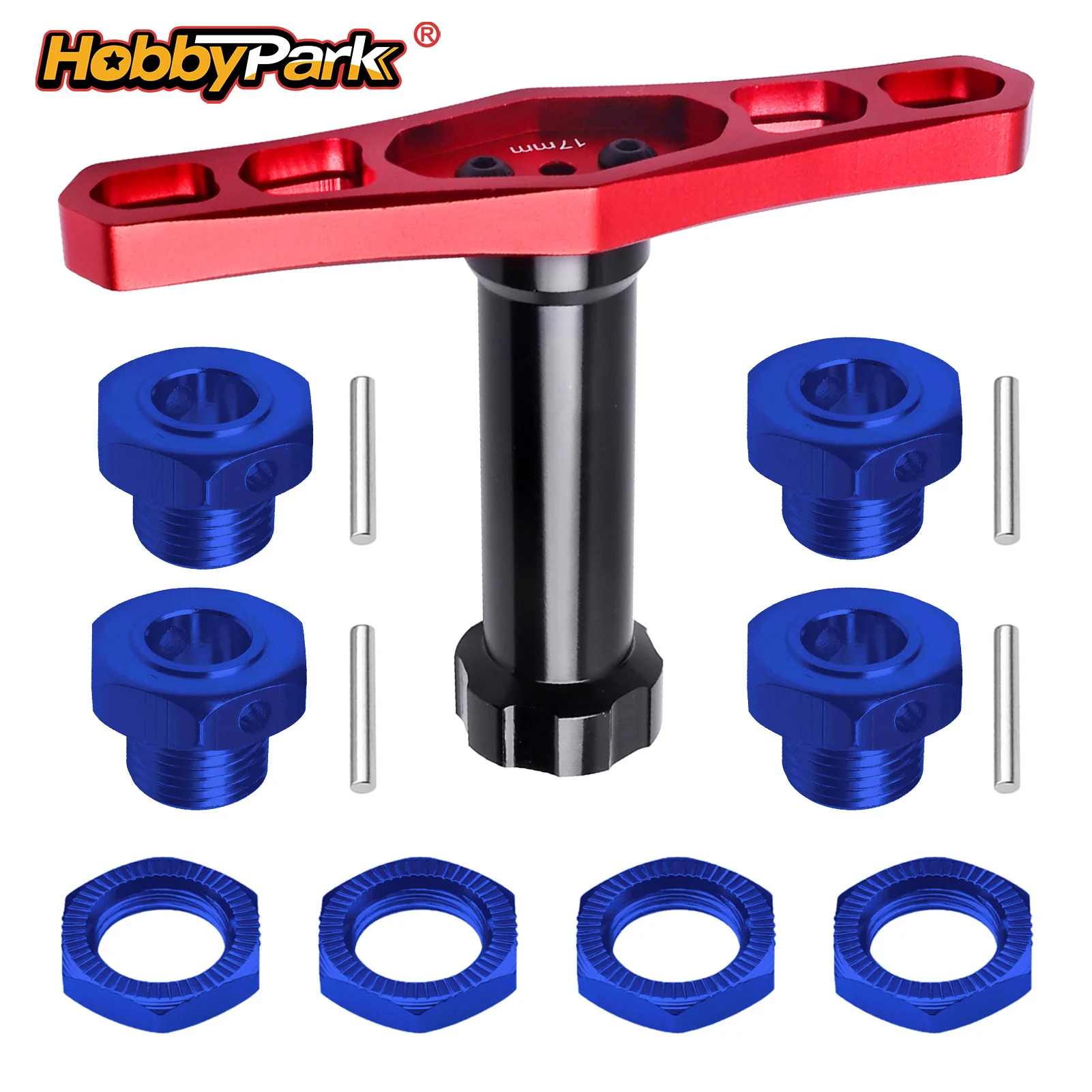 HobbyPark 17mm Aluminum Hex Wheel Hubs & Nuts W/Wrench for RC Traxxas E-Revo, Revo 3.3, E-Maxx, Summit