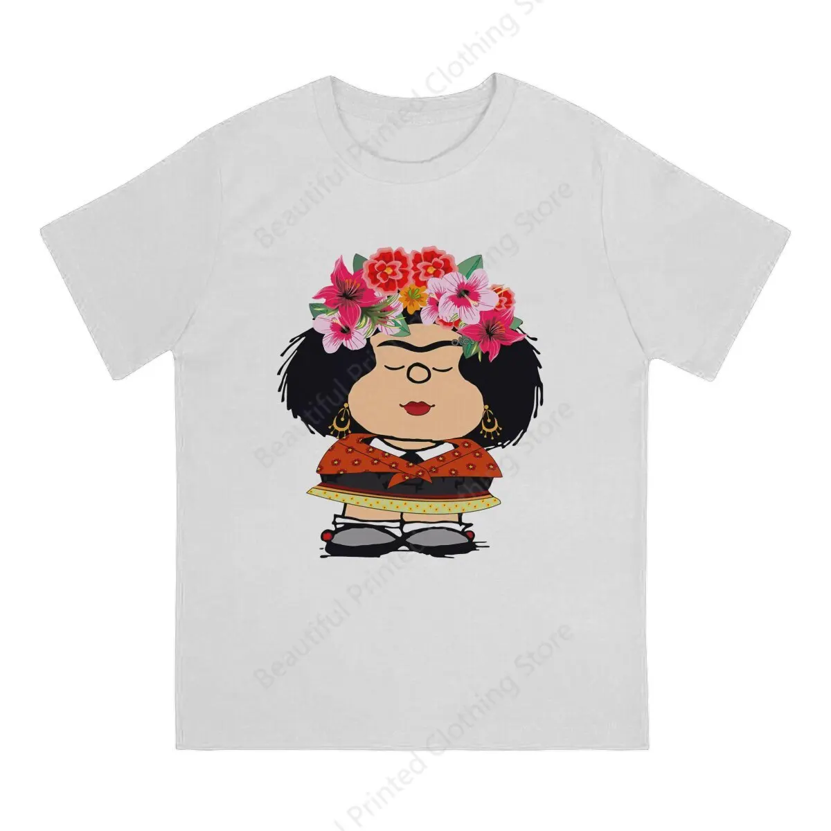 100% Cotton T-shirt Mafalda Kahlo Fanart Print Fashion Men's Women's T-Shirts Loose Oversized Short Tee Trend Fun Versatile