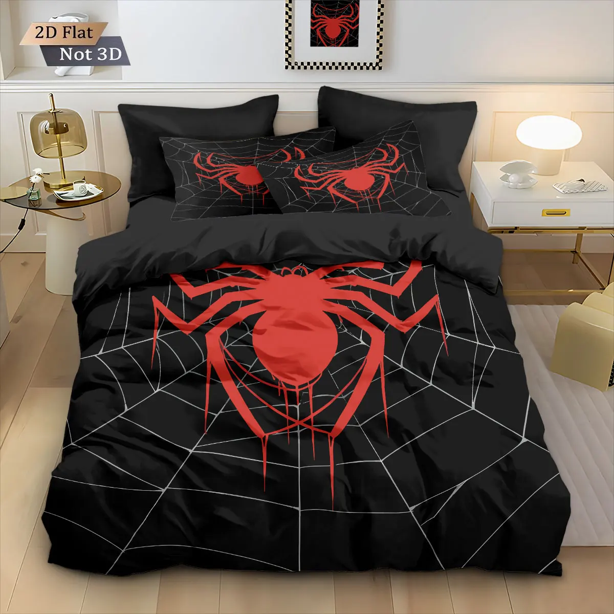 3pcs Cyber Style Spider Printed Down Duvet Cover Set Multi Size Bedding Decoration Bedrooms And Dormitories, Machine Washable