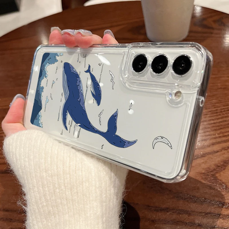Ocean Shark Whale Phone Case For Samsung Galaxy S25 Edge S23 S22 Ultra Plus S24 FE A17 A56 A16 A15 A55 A54 A36 Clear Soft Cover