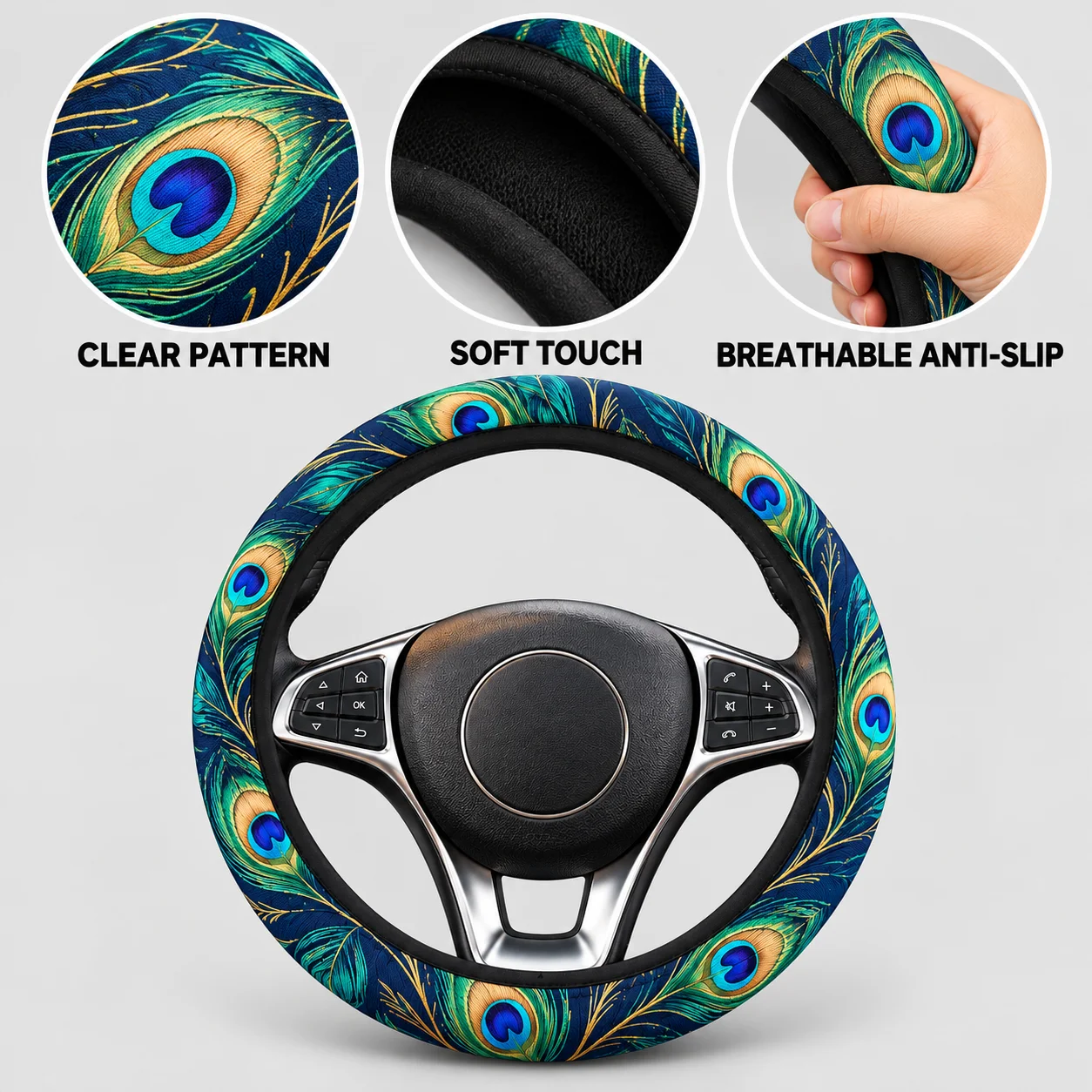 Personalized Custom Elastic Steering Wheel Cover, Custom Your Image Pattern Universal Non-slip Car Steering Wheel Protector Car