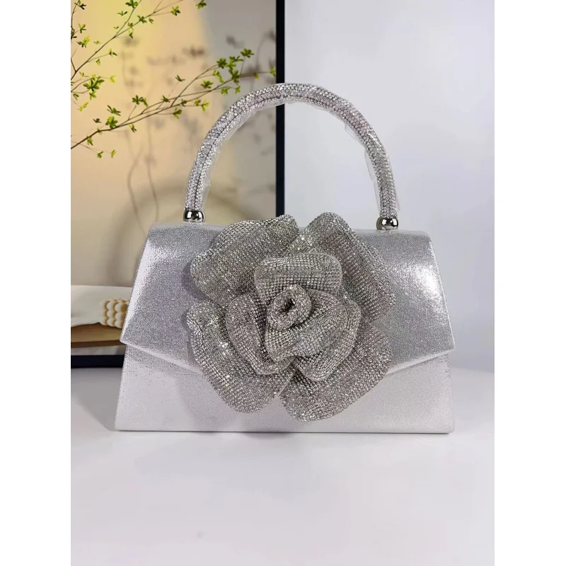 

personalized handbag with rhinestones, rose-shaped, super popular party bag, crossbody French style