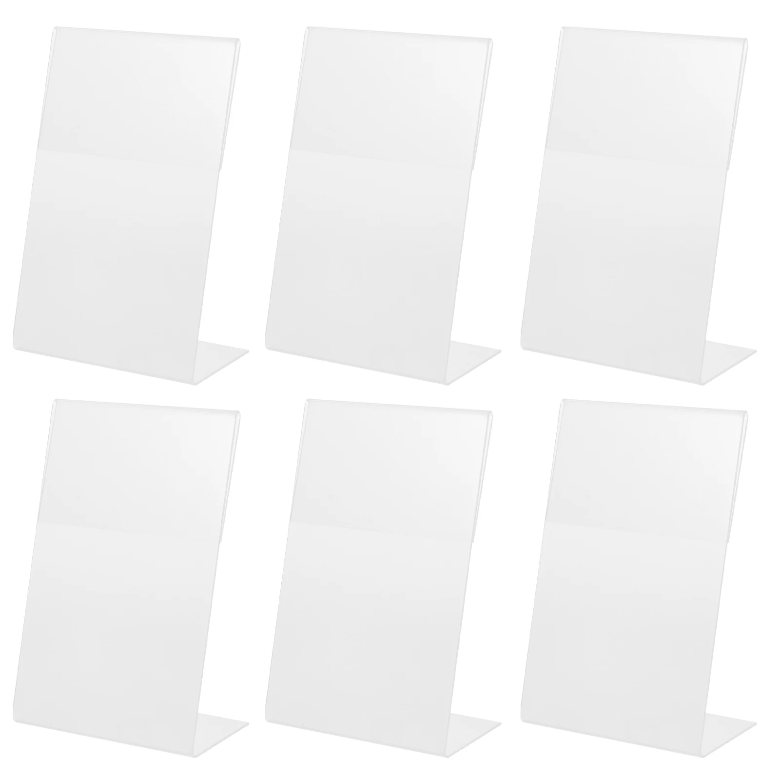 

6 Pcs Display Shape Sign Holders Clear Double Sided Flat Surface Acrylic Sign Holders Slanted Card Photo Holder