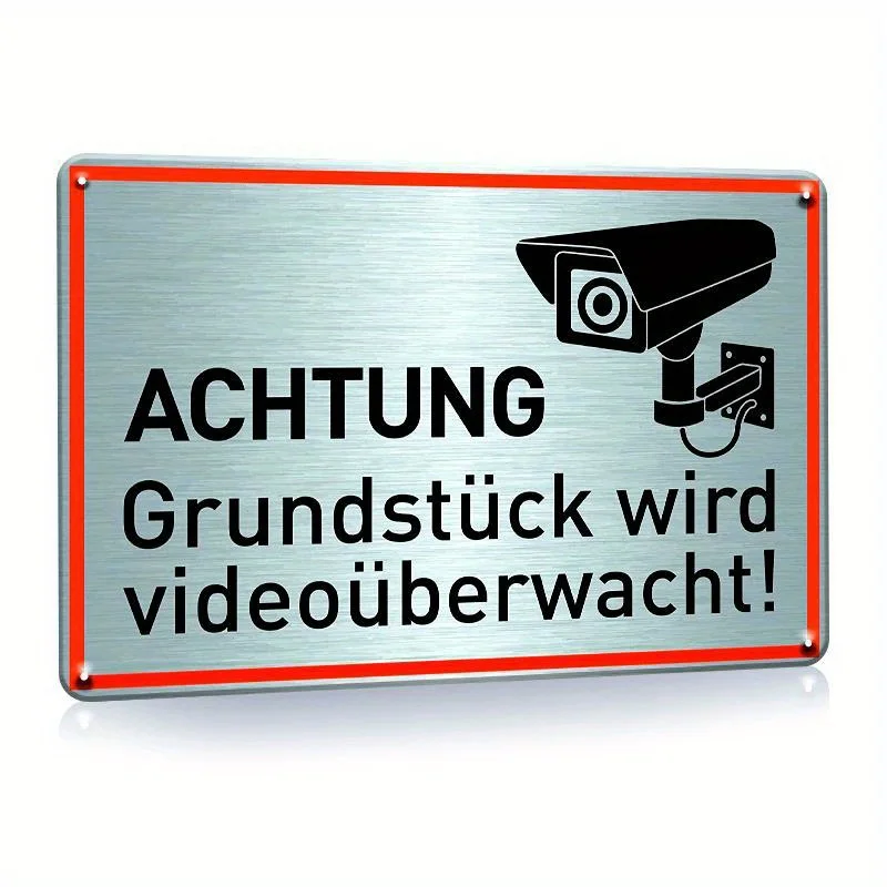 Vintage Metal Video Surveillance Sign - 24-Hour Audio Warning with 4 Drilled Round Corners, Wall-Mounted Iron Security Plaque fo