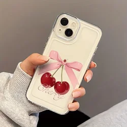 Cute Cherry Bow-Knot Phone Case for Samsung A16 A06 A55 A35 A25 A15 A05 A54 A34 A24 A14 A04 A13 A53 A33 Clear TPU Back Cover