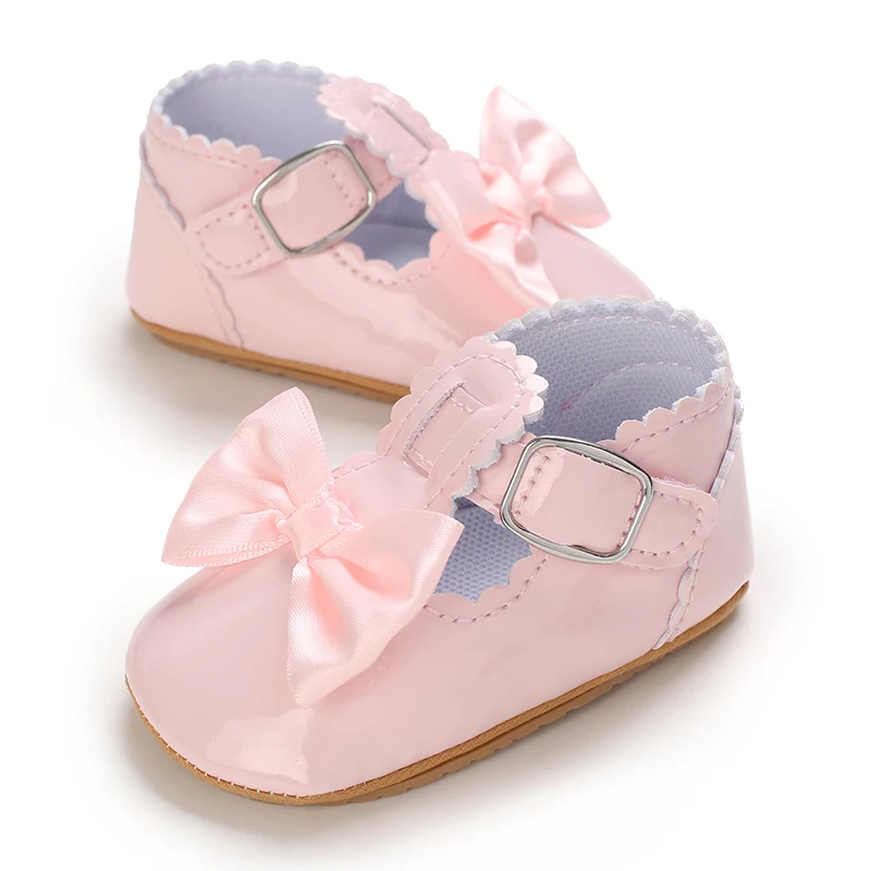 Baby Newborn Girl Princess Anti slip Bow Shoes Preschool Children\'s Soft PU Leather Walking Shoes Pink Series First Walking Shoe