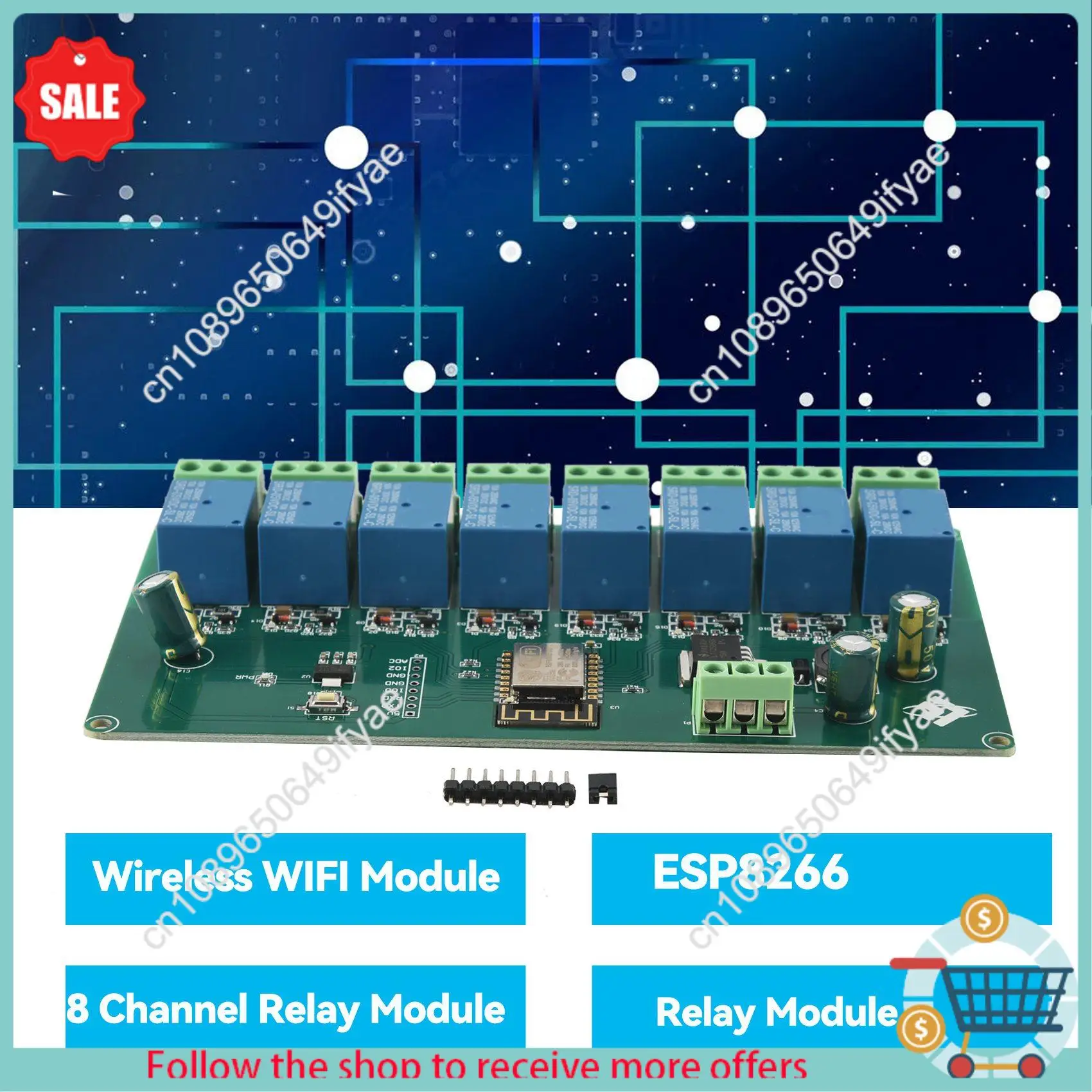 

Y67A-ESP8266 WIFI 8-канальный релейный модуль ESP-12F макетная плата питания 5 В/7-28 В беспроводной модуль WIFI