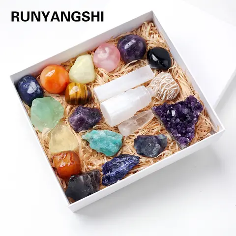 천연 크리스탈 선물 상자, 자수정 원석 처리 보석 장식, 셀레나이트 건강 장식, 20 개
