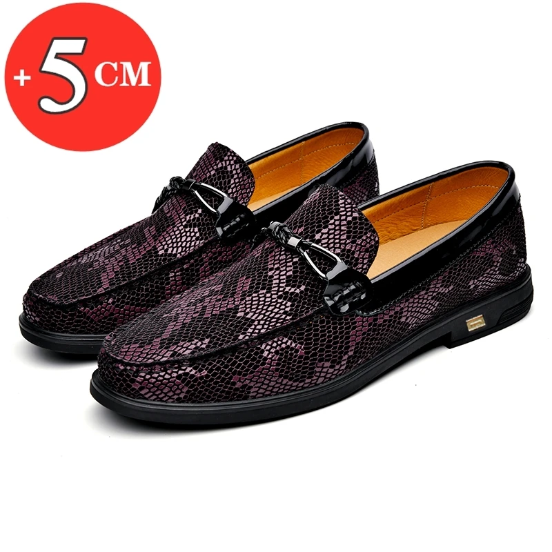 Flat/5CM Men Wedding Dress Shoes Loafers Men Elevator Shoes Slip On Height Increase Shoes Male Cowhide Leather Oxford Shoes