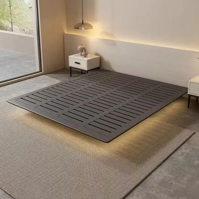 All solid wood flush edge ash wood suspension bed tatami modern simple no bedside solid wood bed master bedroom sensor light