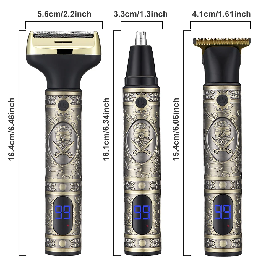 Three-in-One Men's Multifunctional Shaving Set: Hair Clippers, Nose Hair Clippers and Razors Be Freely Converted, Digital Displa