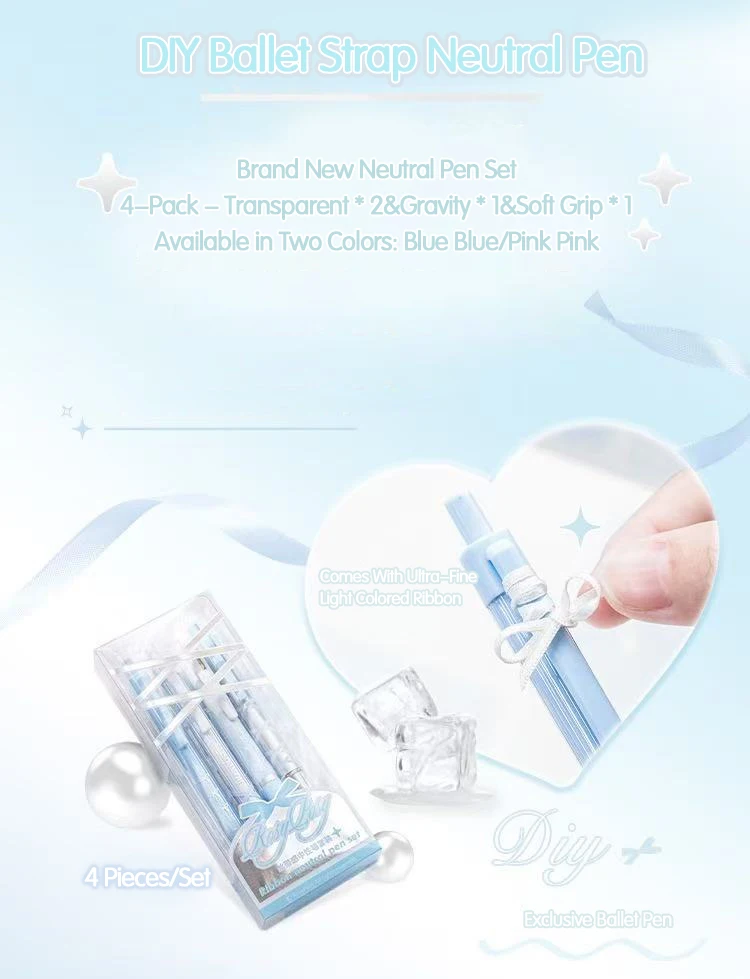 4er-Pack Ballett-Riemen-Stift mit Fragezeichen, Ins-Style Schüler-Druckstift 0,5 mm, Viererpack Schwarzer Neutralstift, Schreibwaren – Detail 2