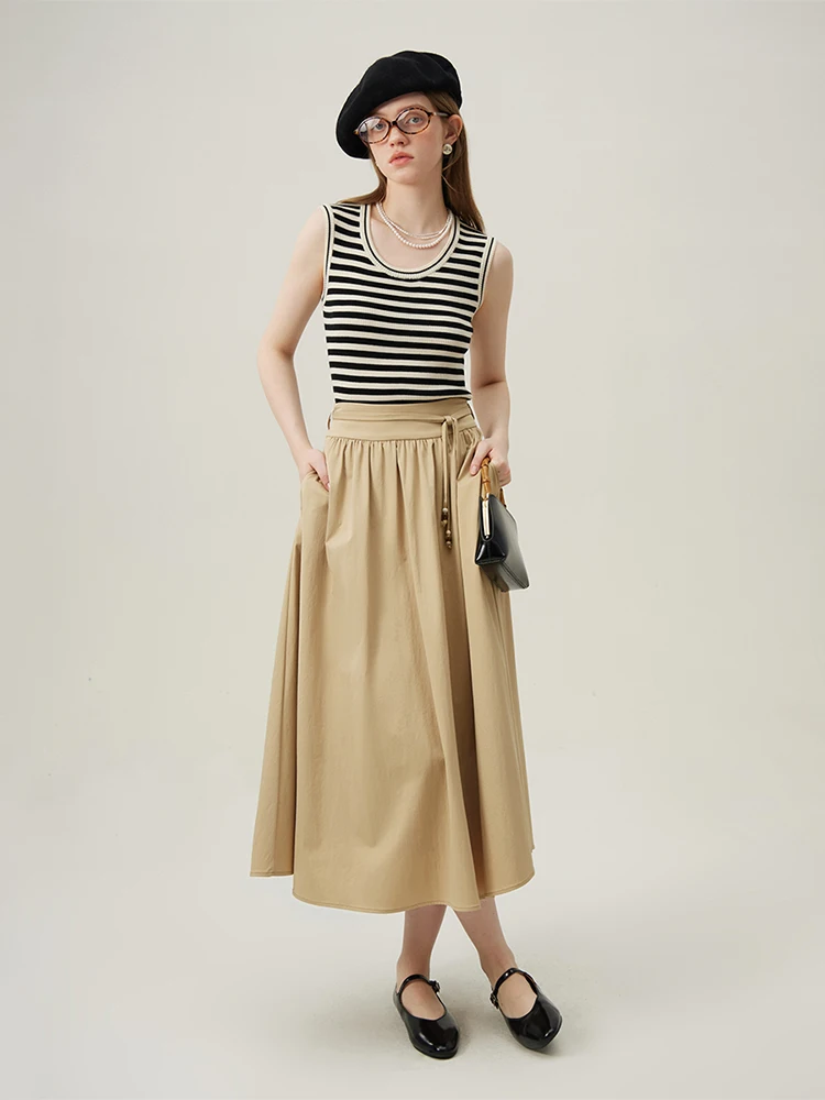 FSLE High Waist Retro Fashion Chinese Style Skirt For Women 2024 Summer New Design Versatile Casual A-Line Skirt 24FS12135