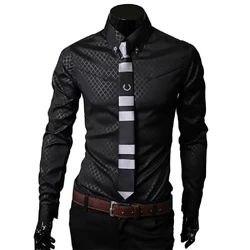 Camisas xadrez de manga comprida masculina, vestido casual, fino, preto, branco, social, roupa masculina, nova, S09