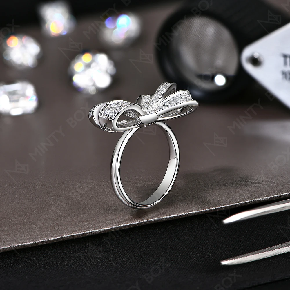 MINTYBOX-Bague de fiançailles en argent regardé S925 pour femme, nœud papillon, moissanite de laboratoire, matiques en diamant de luxe, cadeau de mariage, bijoux fins