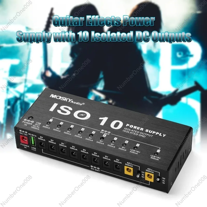 ISO-10 Guitar Effects Power Supply Station 10 Isolated DC Outputs 5V USB Output for 9V 12V 18V Guitar Effects Pedal