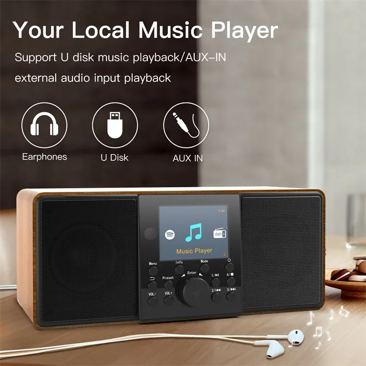 

perfect 2025Wireless Multifunctional FM DAB Radio New Home retro wooden BT 5.0 Music Player USB AUX Communication DC Power Batte