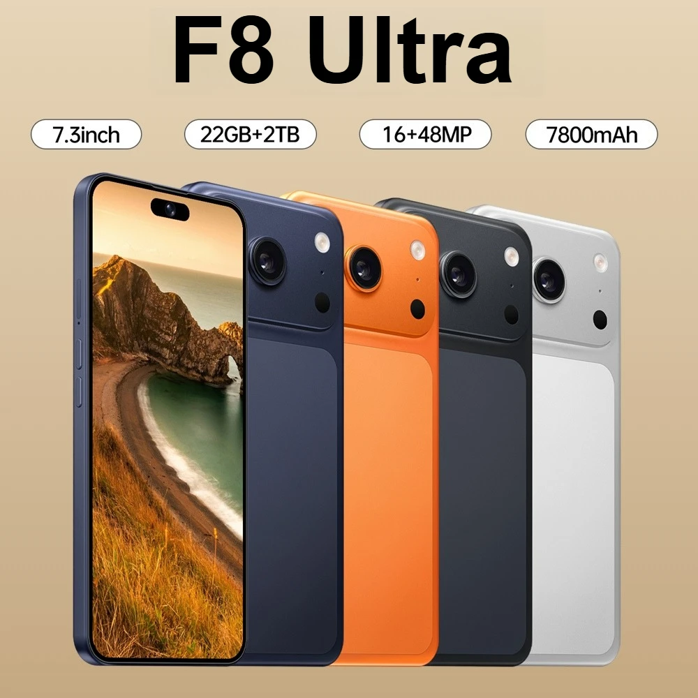 NIEUWE F8 Ultra Mobiele Telefoons 7800mAh Originele Android 7.3 HD Mobiele Telefoons 5G Dual SIM Wereldwijde Versie 22GB+2TB Ontgrendelde Smartphone