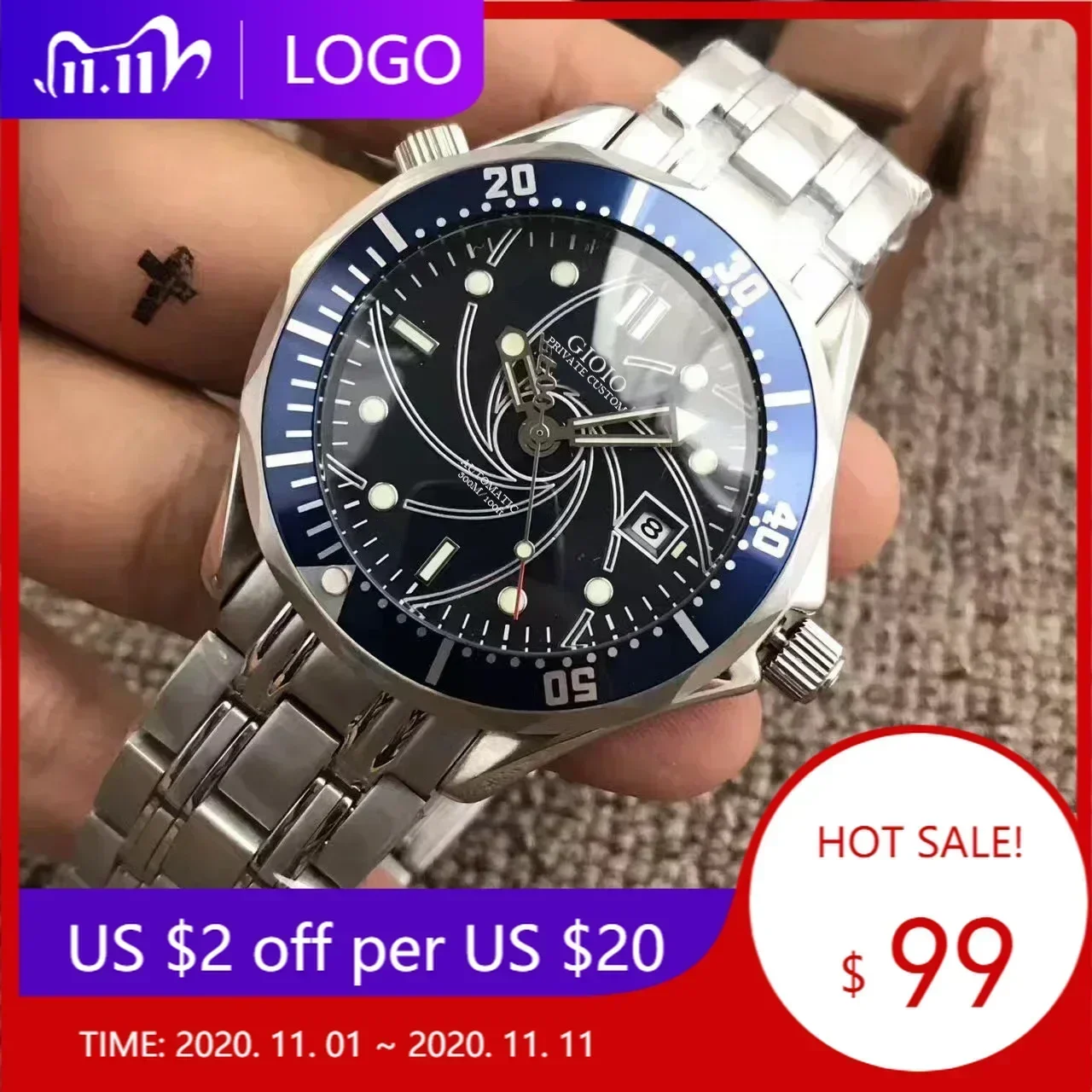 Top Quality Automatic Watch for Men Mechanical Watches Stainless Steel Black Blue Ceramic Bezel 007 Sapphire