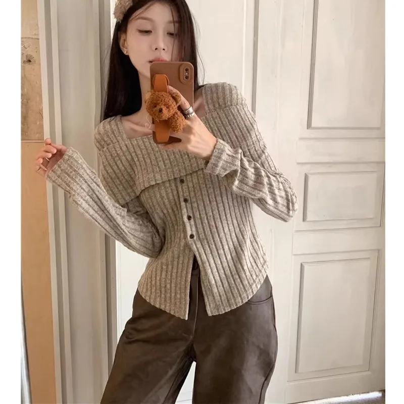 Temperament Slim Split Hem T Shirts Spring Autumn New Long Sleeve Solid Color Elegant Tops Tees Korean Trend Women Clothing