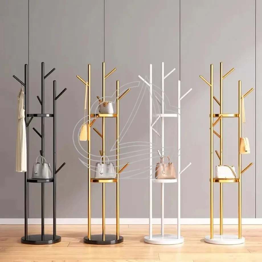 Multifunctional Floor Standing Rack Shoe & Clothes Hanger Marble Storage Shelf for Home Bedroom