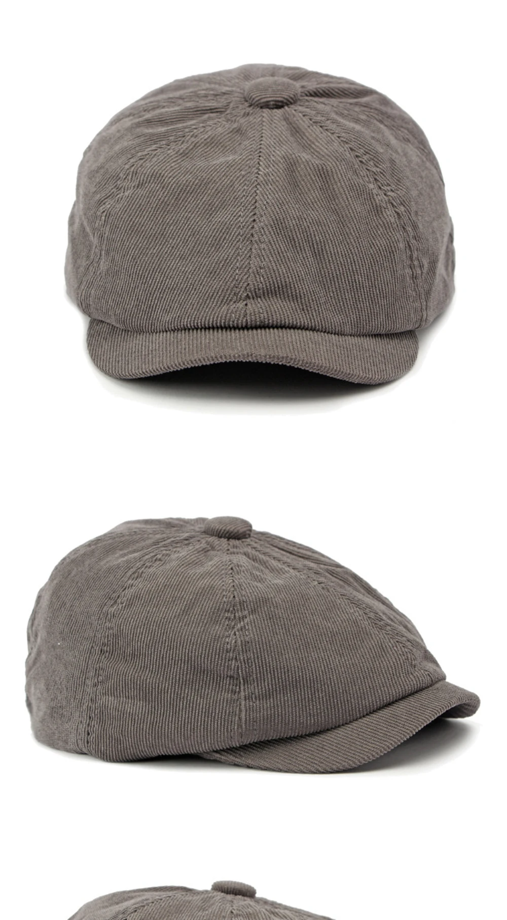 HT4403 Baskenmütze für Männer und Frauen, Künstler- und Maler-Baskenmütze, Einfarbige Cord-Flatcap für Frühling, Herbst und Winter, Achteckige Mütze, Herren-Baskenmützen – Detail 6
