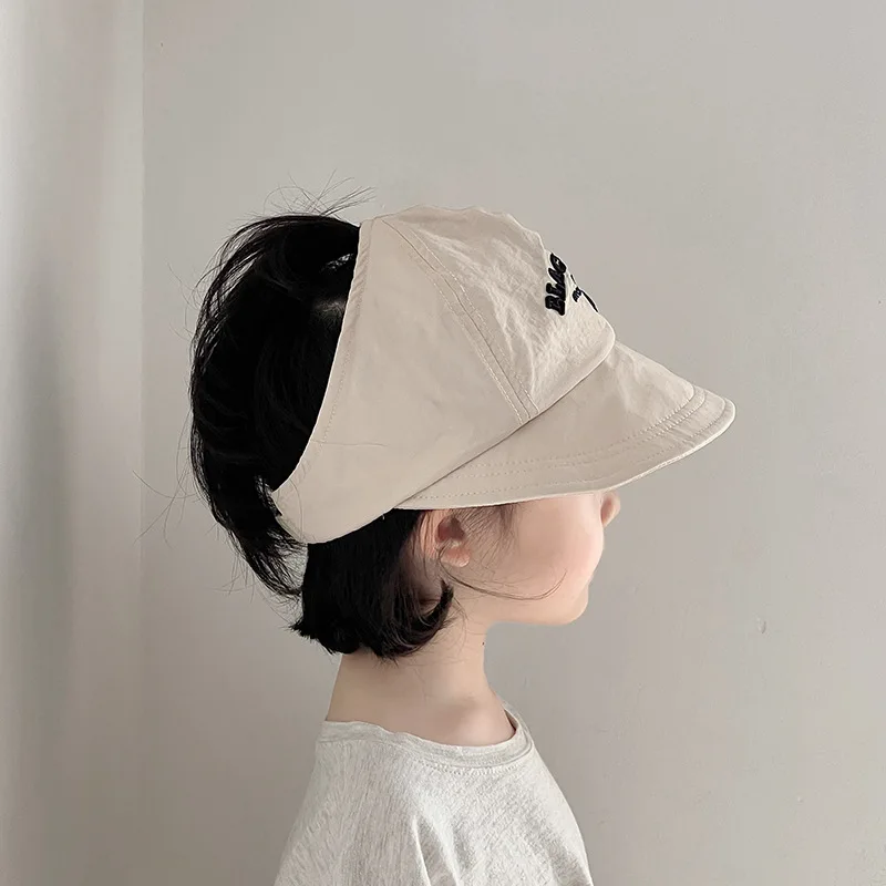 Girls Ponytail Empty Top Hats Kids Summer Sun Hat Embroidery Letter Children Baseball Cap 2-8Year Quick Drying Sunscreen Visors