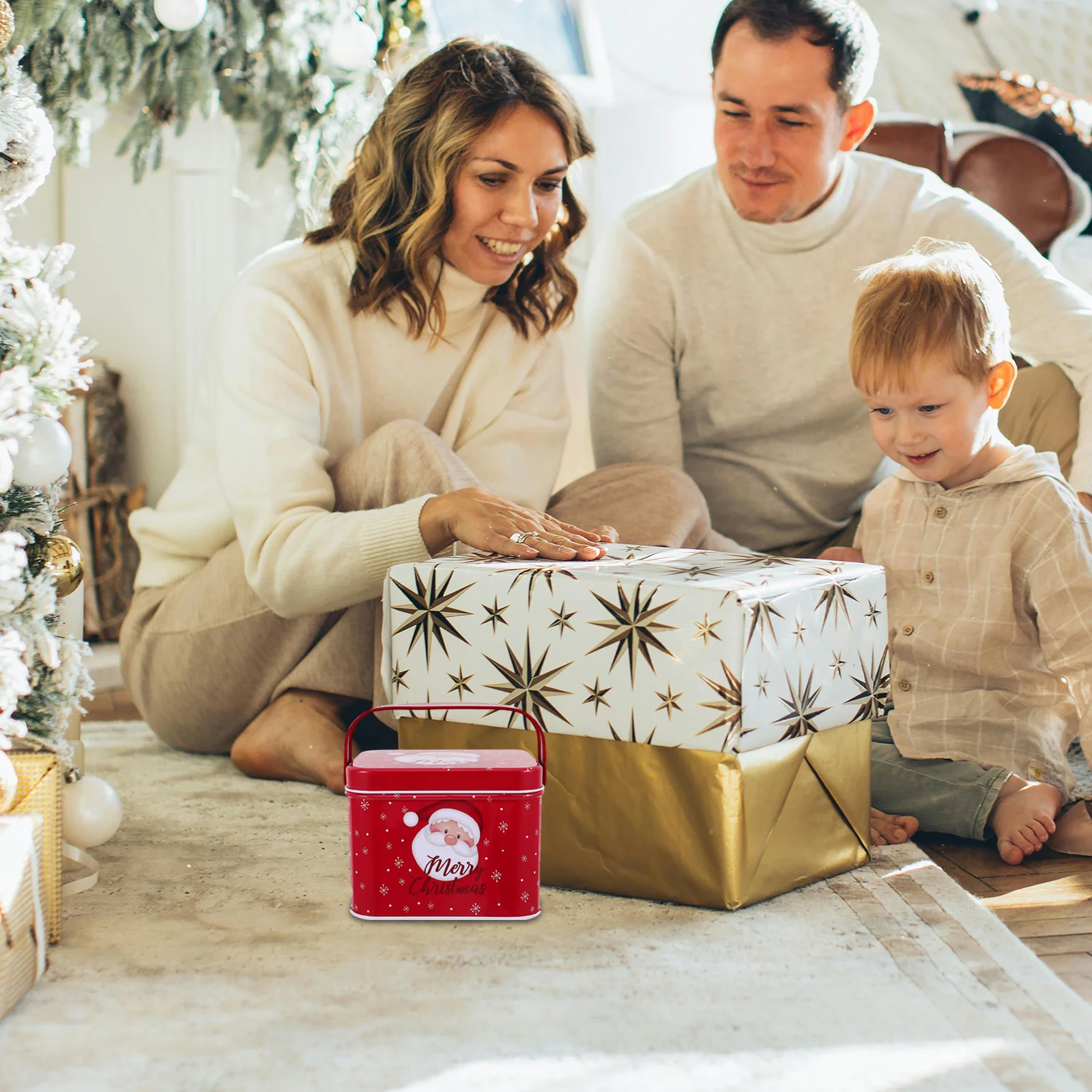 

Small Christmas Tin Box Candy Cookie Tins Rectangular Metal Storage Container Santa Design Holiday Cookie Treats Festive Goodies