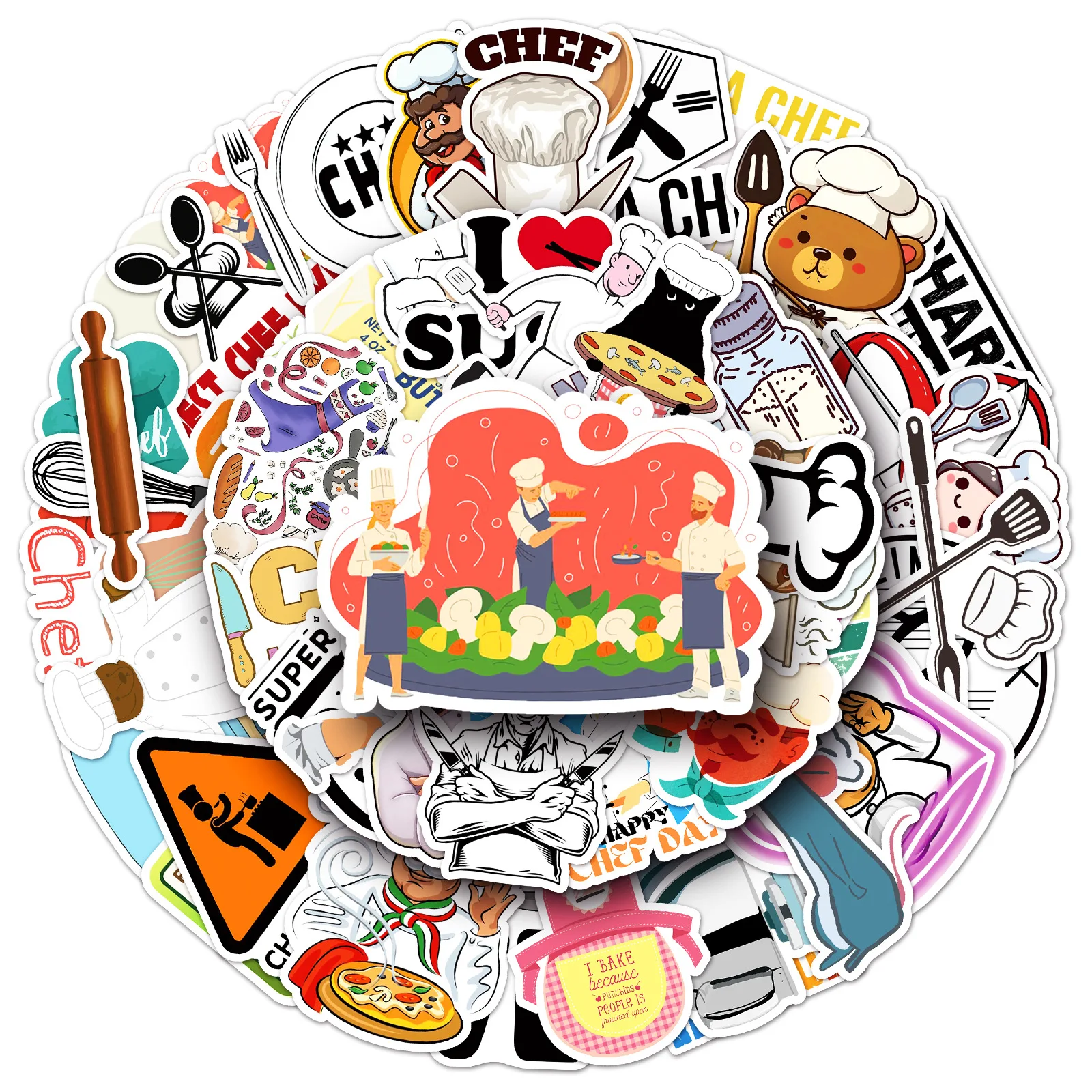 

10/30/50PCS Chef Sticker Cartoon Graffiti Decorative Water Cup Laptop Scrapbook Guitar Phone Case Refrigerator Waterproof Decal