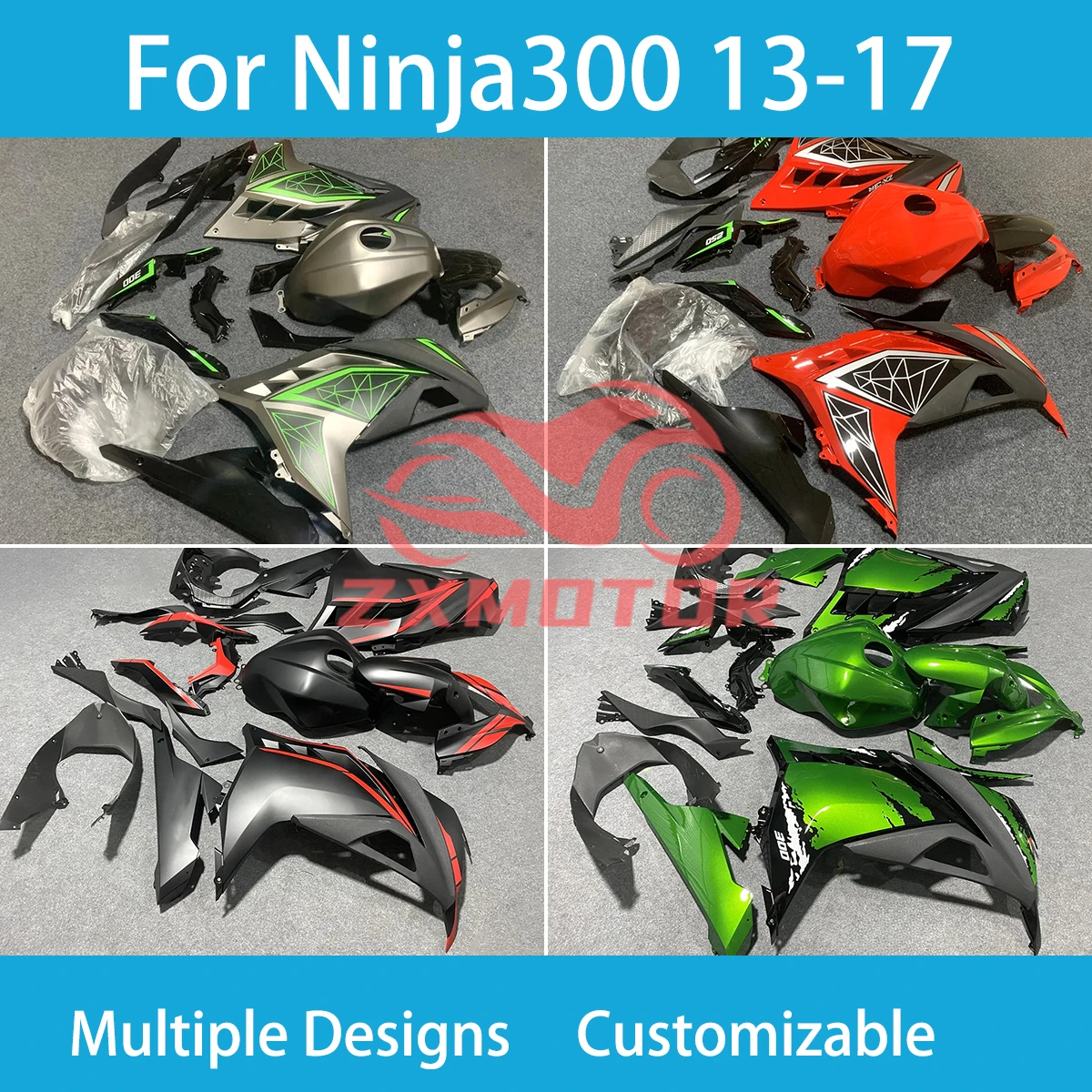 For KAWASAKI Ninja250 2013-2017 ABS Plastic Fairing Kit Ninja300 13 14 15 16 17 Motorcycle Customized Shell Body Parts Fairings