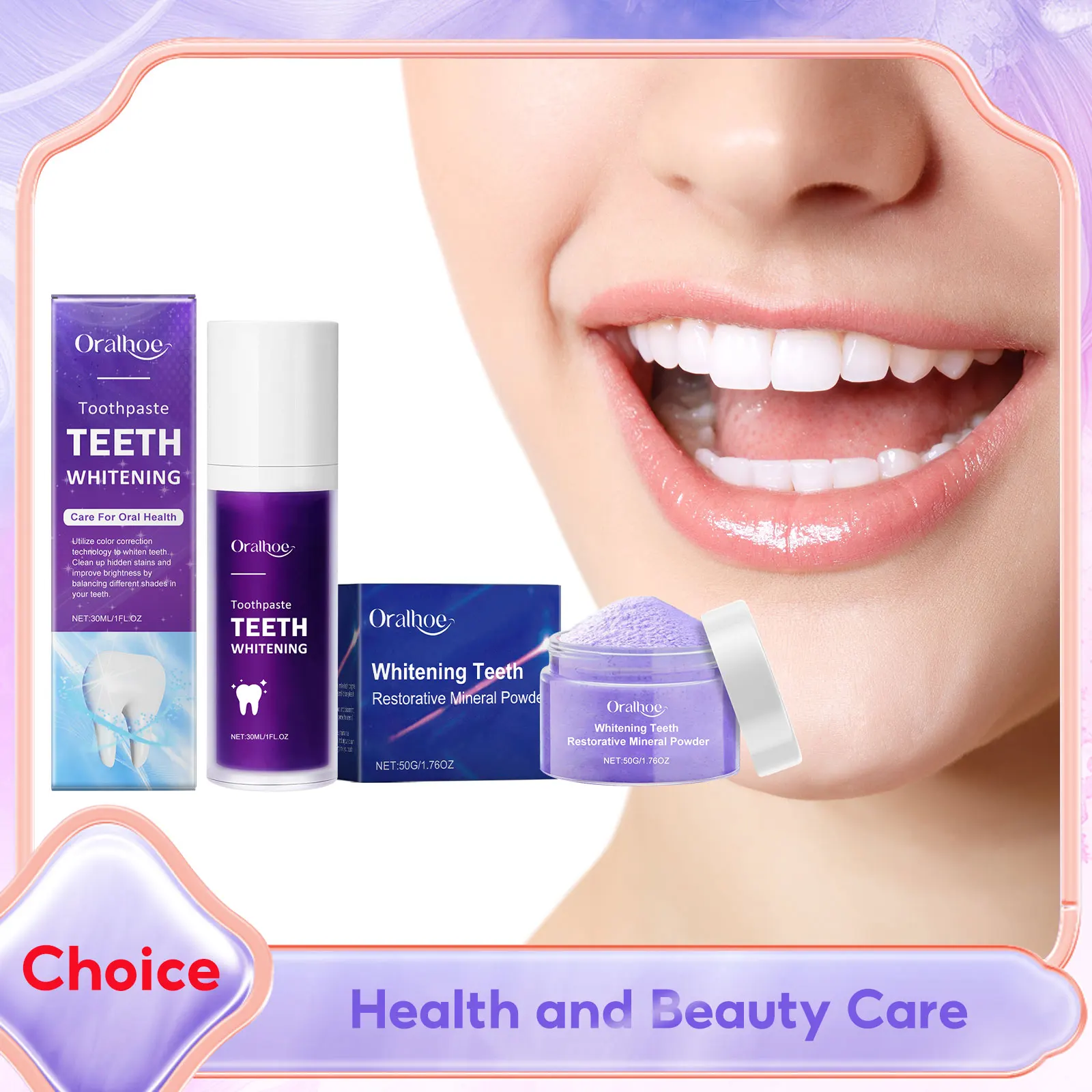 Purple Teeth Whitening Products Toothpaste No Sensitivity Stain Removal Concealer Whitener Mint Flavor Tooth Brightening Powder