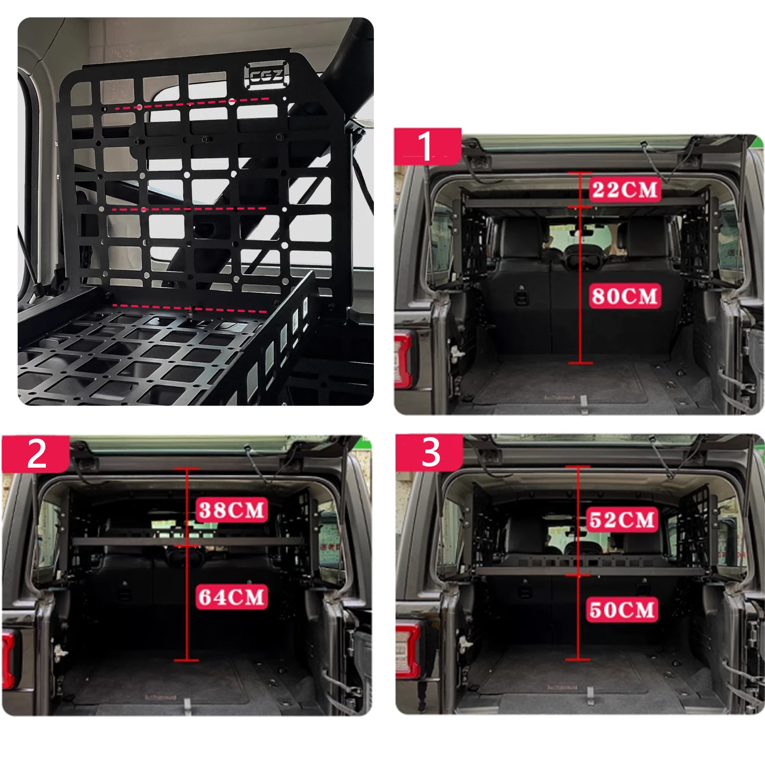 CGZ Camping Table Trunk Luggage Storage Modualr Panel Fit for Jeep Wrangler JL Hardtop 4-door 2018-2023