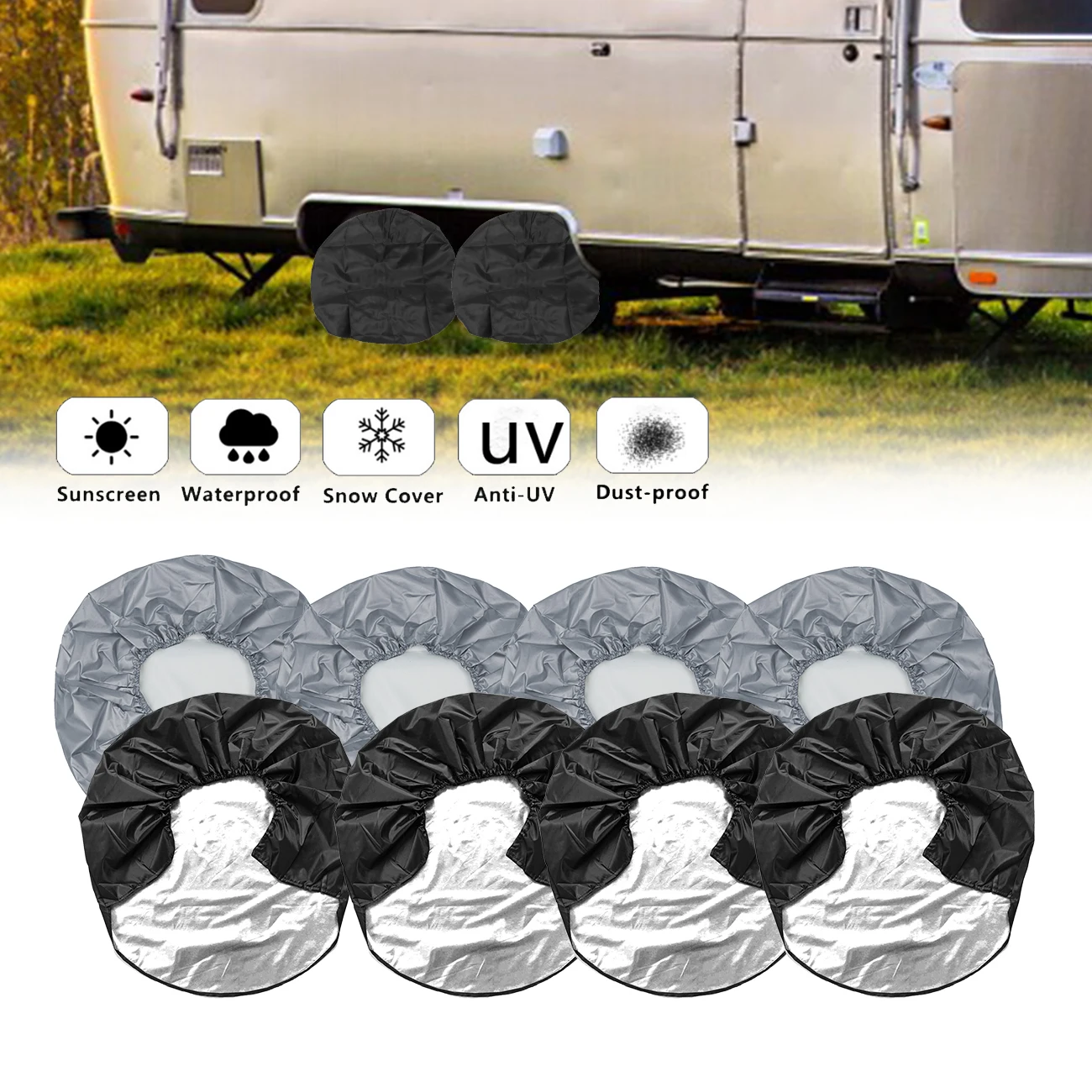 4PCS Wheel Tire Covers For RV Motorhome for Camper Car Truck 24-26/27-29/30-32inch Trailer RV Waterproof UV Weather Resistant