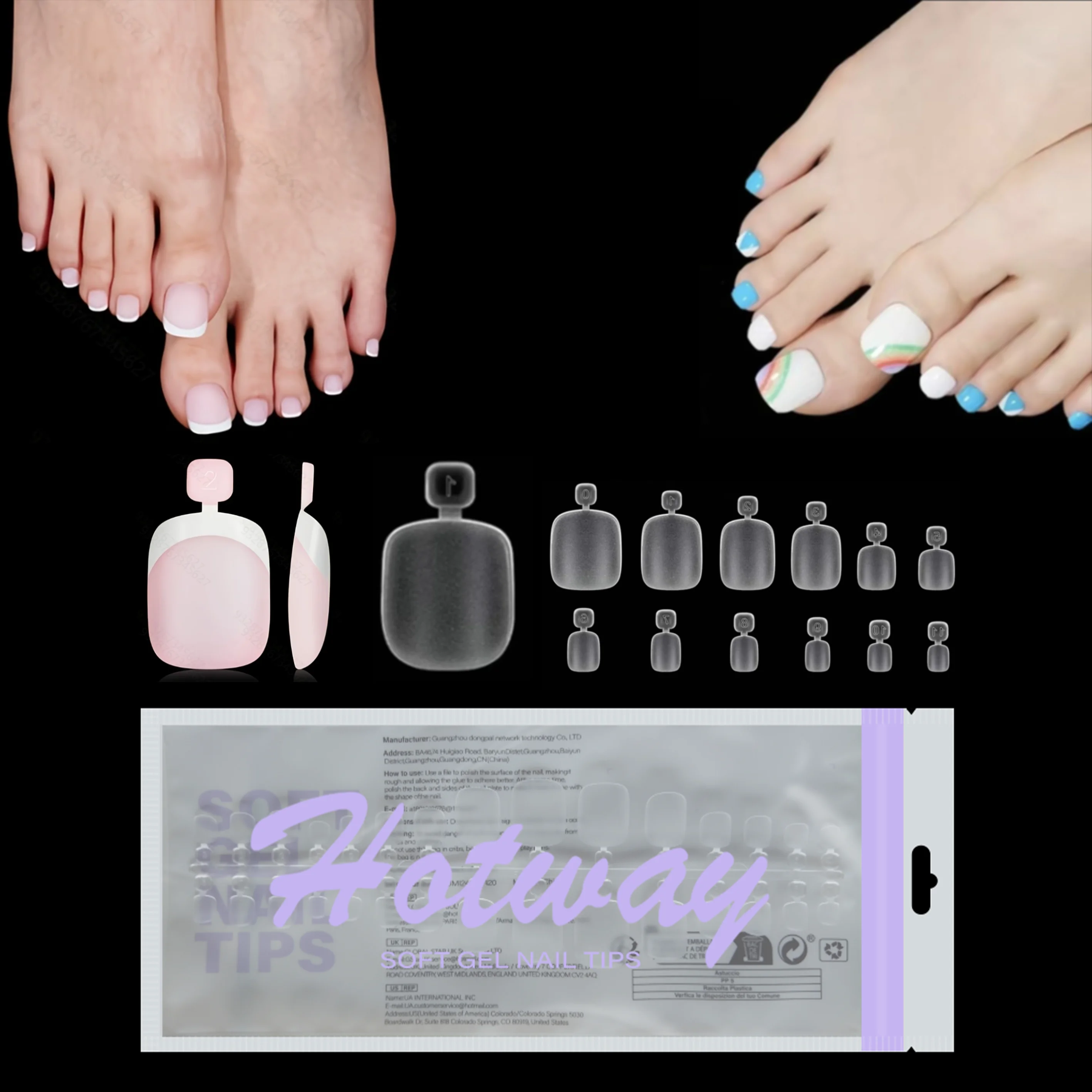 

60/120/240 штук акриловых ногтей на ногах, разноцветные/розовые и телесные французские ногти, размеры M и S.