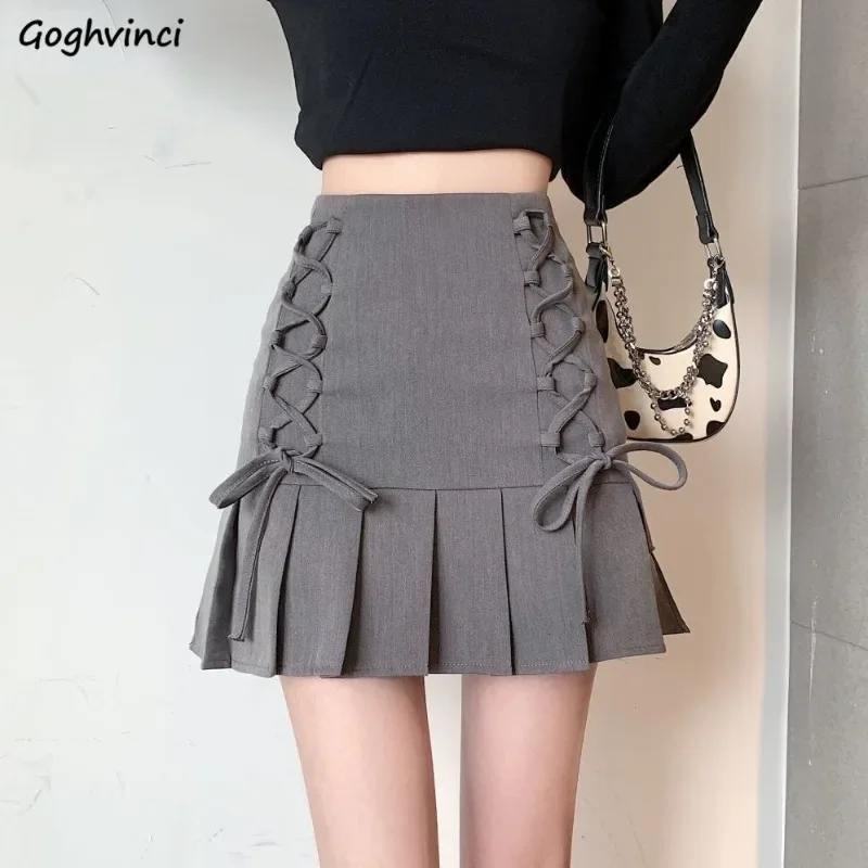 

Плиссированные мини-юбки женские на шнуровке тонкие нежные летние горячие милые с высокой талией простые девичьи модные универсальные Faldas в консервативном стиле