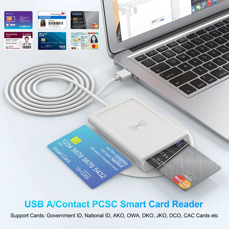 2in1 NFC Wireless PCSC Contact Smart Card Reader For IC ID Card Bank Card Reader/Writer Filing Taxes USB Connecting Laptop PC