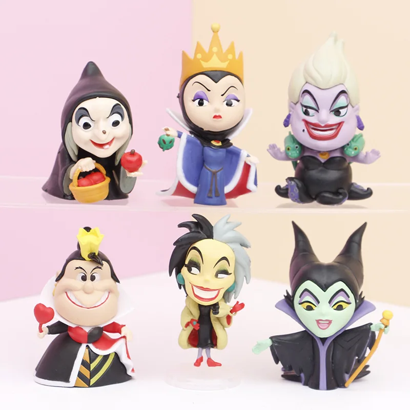 6pcs Disney Princess Villain Series Evil Queen Bad Witch Black Lady Maleficent Evil Queen Ursula Doll Figure Model Ornaments