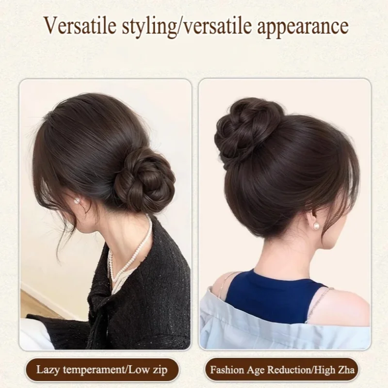 

Synthetic Fried Dough Twists Ball Hair Bun Claw Clip Flower Bud Head Fluffy Dished Hair Back Head Wig Bag for Women