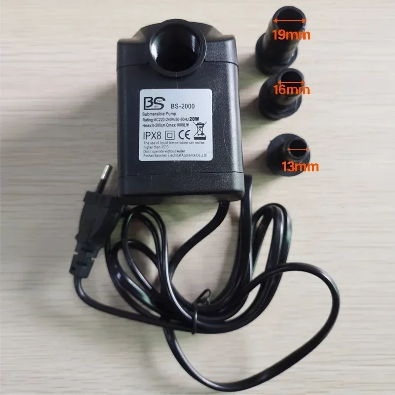 EU Plug Ac 220V 20W High Power Submersible Water Pump USB Aquarium Filter Waterproof Fountain Rockery Air Fish Pond Waterfall